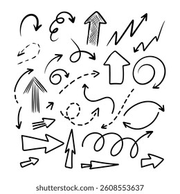 Set of hand drawn grunge arrows and design elements. For poster, card, banner, flyer. Vector illustration
