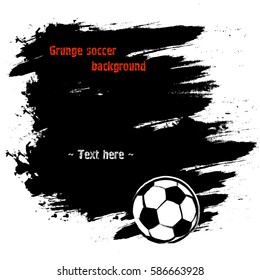 Set of hand drawn grunge banners with soccer ball. Black background with splashes of watercolor ink and blots. Vector illustration