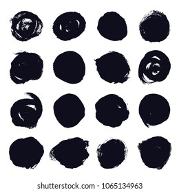 Set of hand drawn grunge black circle. Hand painted ink blob button. Vector illustration on a white background