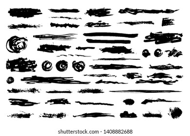 Set of hand drawn grunge brush strokes. Black ink grunge brush strokes. Vector illustration.