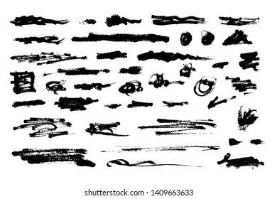 Set of hand drawn grunge brush strokes. Black ink grunge brush strokes. Vector illustration.
