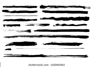 Set of hand drawn grunge brush strokes. Black ink grunge brush strokes. Vector illustration.