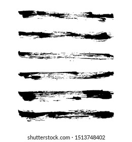Set of hand drawn grunge brush smears. Paint stripe. Black isolated paintbrush collection. Vector illustration.