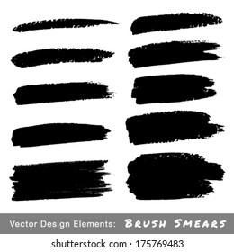 Set of Hand Drawn Grunge Brush Smears, vector illustration 