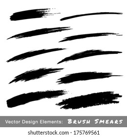 Set of Hand Drawn Grunge Brush Smears, vector illustration 