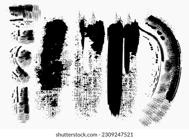 Set of Hand Drawn Grunge Brush Smears, Hand Drawn Grunge Brush vector, Black vector brush strokes collection.  brush Black paint spots vector set 