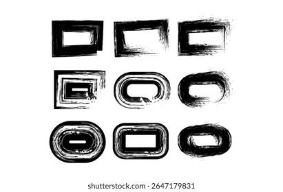 Um conjunto de quadros de pincel grunge desenhados à mão em estilos retangulares e arredondados. Perfeito para design gráfico arrojado, realces de texto ou layouts de pôster