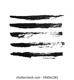 Set of hand drawn grunge brush smears. Paint stripe. Black isolated paintbrush collection. Vector illustration.