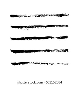 Set of hand drawn grunge brush smears. Paint stripe. Black isolated paintbrush collection. Vector illustration.