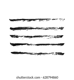 Set of hand drawn grunge brush smears. Paint stripe. Black isolated paintbrush collection. Vector illustration.