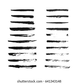Set of hand drawn grunge brush smears. Paint stripe. Black isolated paintbrush collection. Vector illustration.