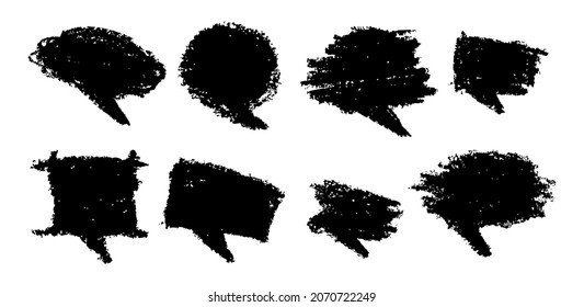 Set of hand drawn grunge bubbles set. Charcoal graffiti. Speech black drawing. Scribble bubbles. Vector illustration