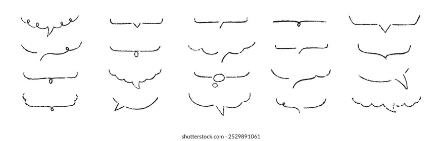 Conjunto de giz de cera desenhado à mão, carvão vegetal, fundo de giz de bolhas de fala. Japão ilustração manuscrita sobre um fundo branco.