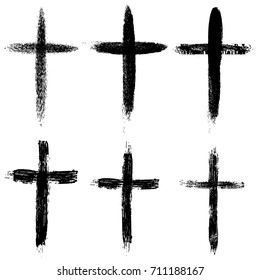 Set of the hand drawn grunge crosses. Religious symbols. Vector illustration