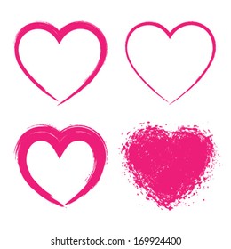 Set of Hand Drawn Grunge Hearts logo, vector illustration 