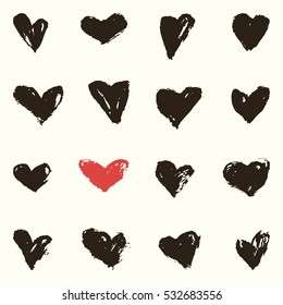 Set of hand drawn grunge hearts