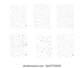 Set hand drawn grunge ink splatter textures. Black and white spray splashes for adding vintage or distressed effect. Perfect for overlays, backgrounds, posters, digital design, and grunge style c