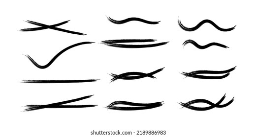 Set of Hand drawn grunge lines or underline. Brush stroke markers collection. Vector illustration of crossed scribble lines isolated on white background