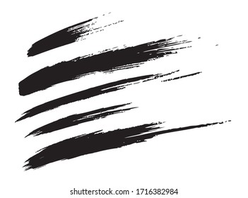 Set of hand drawn grunge oblique brush strokes. Paintbrush flying smears. Black watercolor lines. Scribble sketch banners. Vector illustration