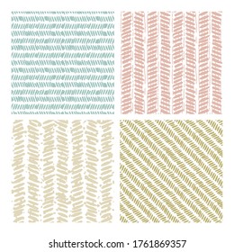 Set of hand drawn grunge organic seamless patterns, textures. Cute simple vector backgrounds with scratched grungy textures with brush strokes, dots, spots, speckles, stripes. Vector illustration.