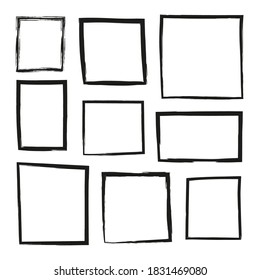 Set of hand drawn grunge painted square frames isolated on white background.