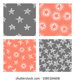 Set of hand drawn grunge seamless pattern for design use. Abstract  doodle background. Vector art illustration stars