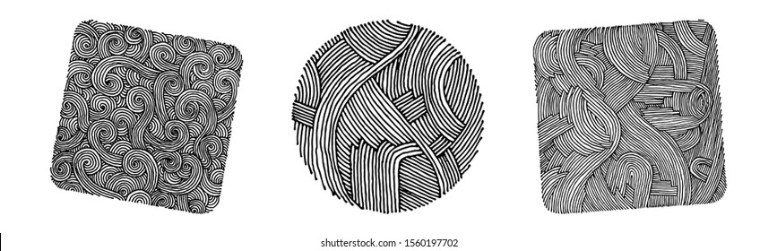 Set of hand drawn grunge textures. Artistic colldection of rough graphic patterns, ethnic abstract lines, tribal ink symbols. Vector images