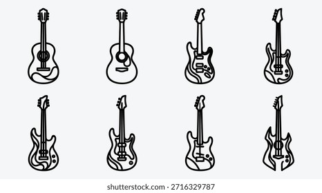 Conjunto de guitarras dibujadas a mano sobre fondo blanco
