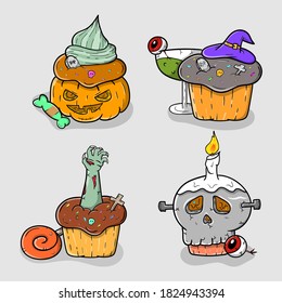 set of Hand drawn halloween cake
