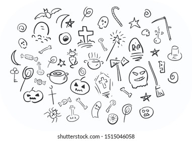 Set of hand drawn Halloween Doodles.