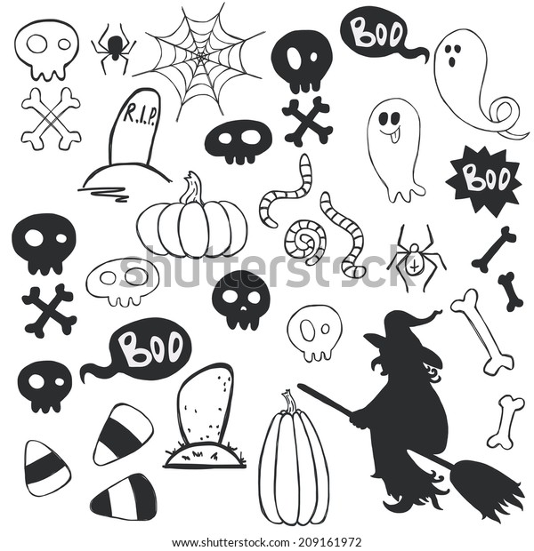 Set Hand Drawn Halloween Doodles Cartoon Stock Vector (Royalty Free ...