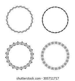Set of hand drawn halloween frames isolated on white
