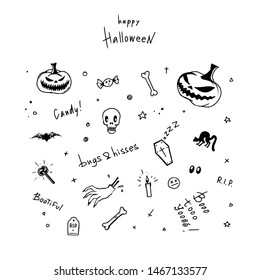 Set of hand drawn Halloween symbols and icons. Vector design elements.