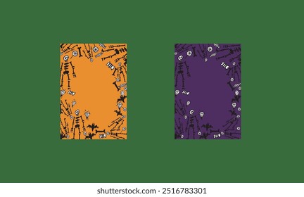 Un conjunto de materiales de Imagen de fondo de Vector de tema de halloween dibujado a mano. Hay Skeleton Bat Bone Crystal arriba