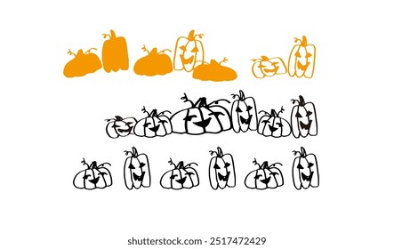 Un conjunto de patrones de Imagen de materiales de Vector de patrones de calabaza de halloween dibujados a mano