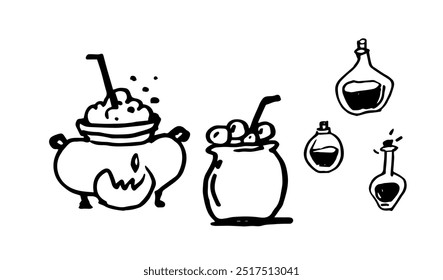 A set of hand drawn halloween theme vector  image materials Halloween magic potion, medicine pot