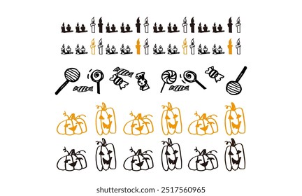 A set of hand drawn halloween theme vector pattern image materials  pumpkin pattern candle pattern candy pattern

