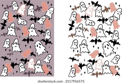 A set of hand drawn halloween theme cute vector background image materials. There are ghosts Bats stars above
