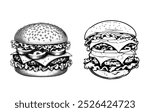 Set of hand drawn hamburger, burger. Set of doodle style hamburger, burger. Vector illustration. for fast food design. 