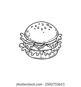 Set of hand drawn hamburger, burger. Set of doodle style hamburger, burger. Vector illustration