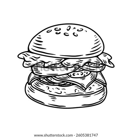 Set of hand drawn hamburger, burger. Set of doodle style hamburger, burger. Vector illustration