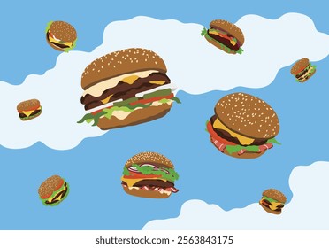 Set of hand drawn hamburger illustration