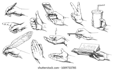 Set of hand drawn hands.