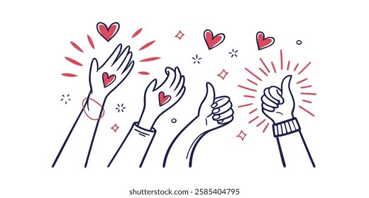 Set of Hand Drawn Hands in Different Positions with Line Drawing. Hand-Drawn Hands in Different Positions – Sketch Style Gesture Illustration, Expressive Line Drawing