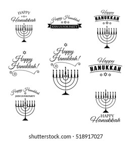 Set of hand drawn hannukah menorah. Vector illustration