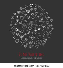 Set of hand drawn Happy Valentine's Day symbols and icons Sketchy Hearts, envelopes with hearts Love sign Doodle elements collection Valentine vector illustration Stylized cartoon heart