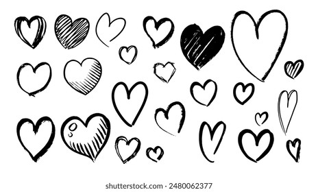 Set of hand drawn heart. collection scribble markers hearts isolated on white background. Vector illustration for print, scrap booking, graphic design, web and other.