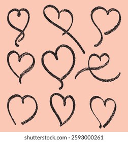 Set of hand drawn heart. collection scribble markers hearts isolated on white background. Vector illustration for print, scrap booking, graphic design, web and other.