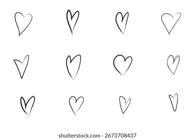 Conjunto de corazón dibujado a mano. corazones de colección aislados sobre fondo blanco. Ilustración vectorial para impresión, chatarra, Diseño gráfico, Web y otros.
