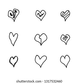 Set Hand Drawn Heart Different Shapes